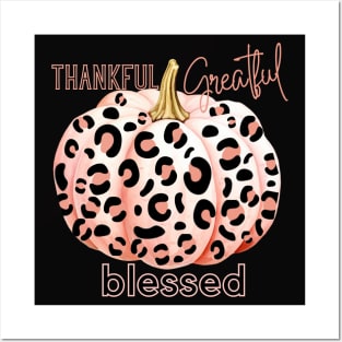 Leopard Pumpkin Thankful Grateful Blessed Posters and Art